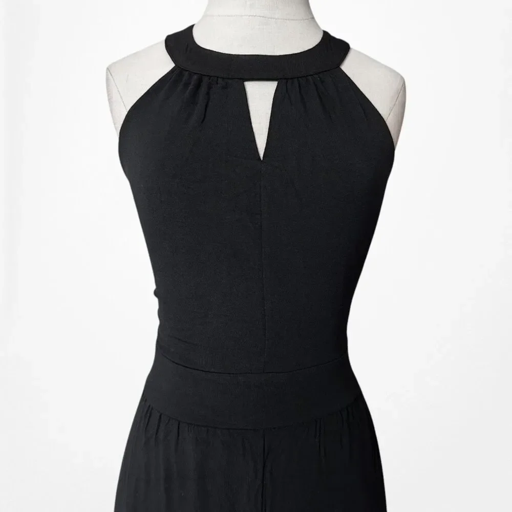Vintage Y2K Roz & Ali Black Knit Bodycon Front Slit Maxi Cocktail Dress Size S/M